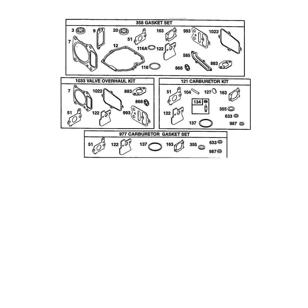 Gasket Set Diagram and Parts List for 121602-0190  Briggs and Stratton Engine